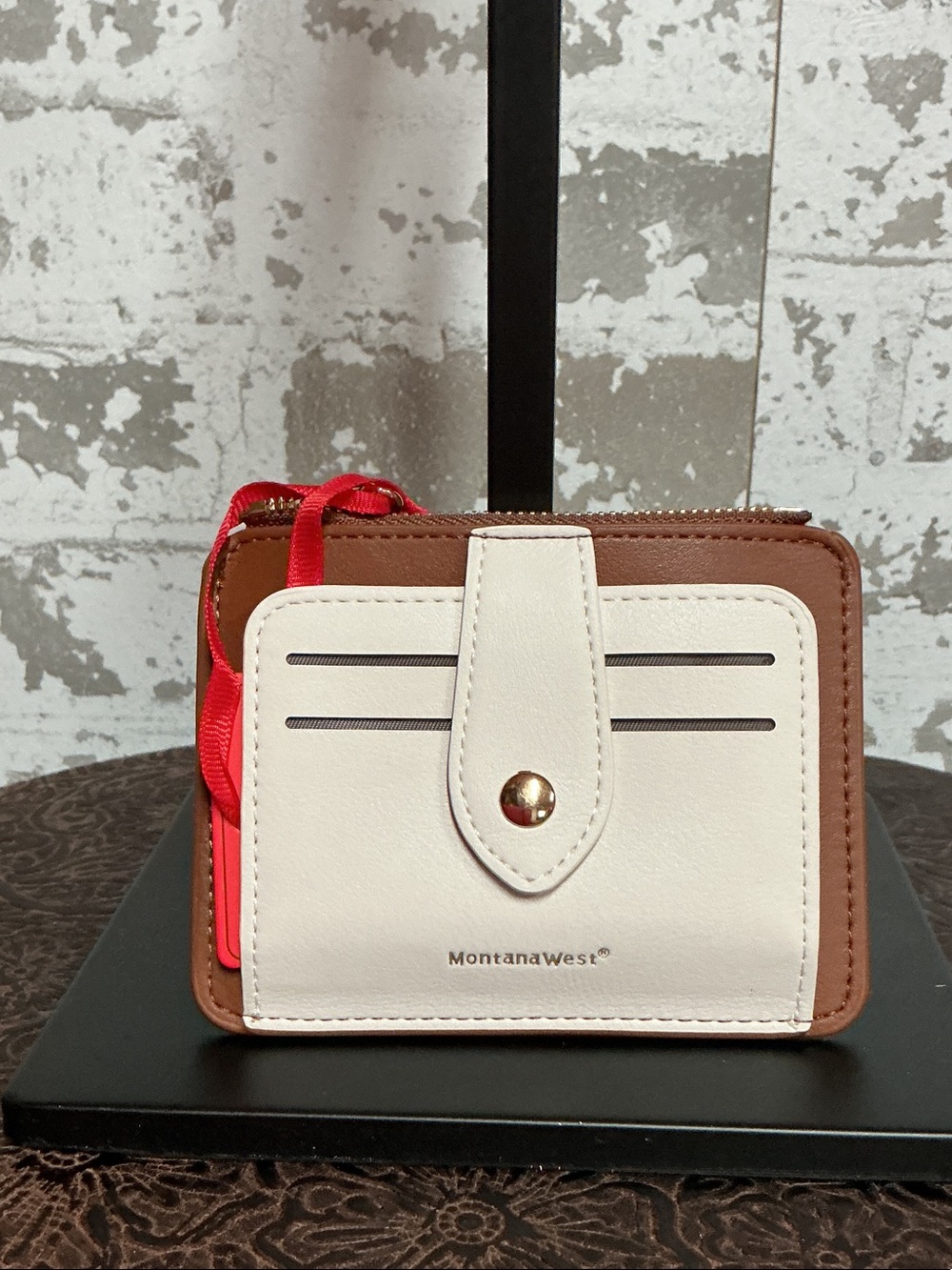 Montana West Brown and White Compact Card Wallet MWC/W806BRBG